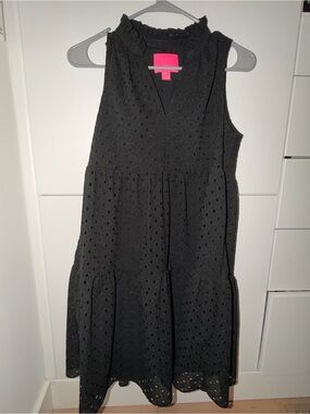 Lilly Pulitzer Black Eyelet Ruffle Collar Mini Dress